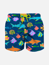 Colorful fish  print boy's blu swimshorts