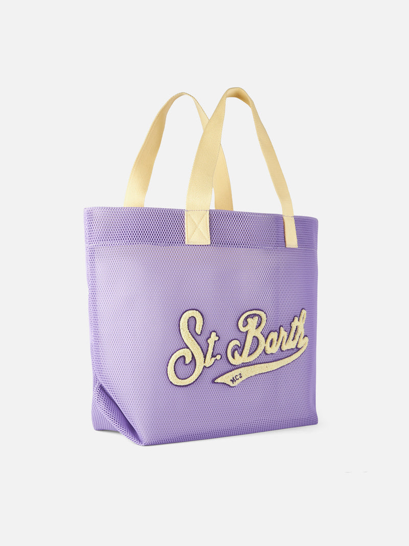 Mesh purple shopper bag with terry patch | MELISSA SATTA SPECIAL EDITION