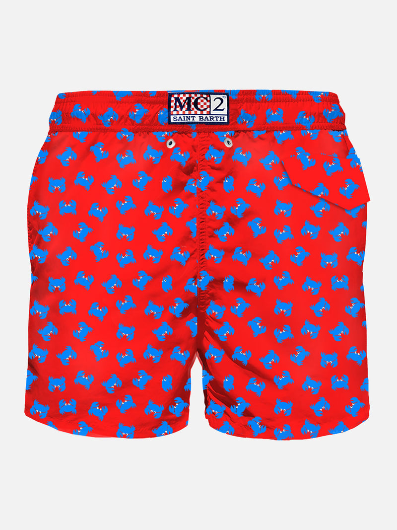 Man light fabric swim shorts with crab print