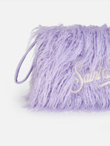 Lilac furry Mildred pochette with Saint Barth embroidery