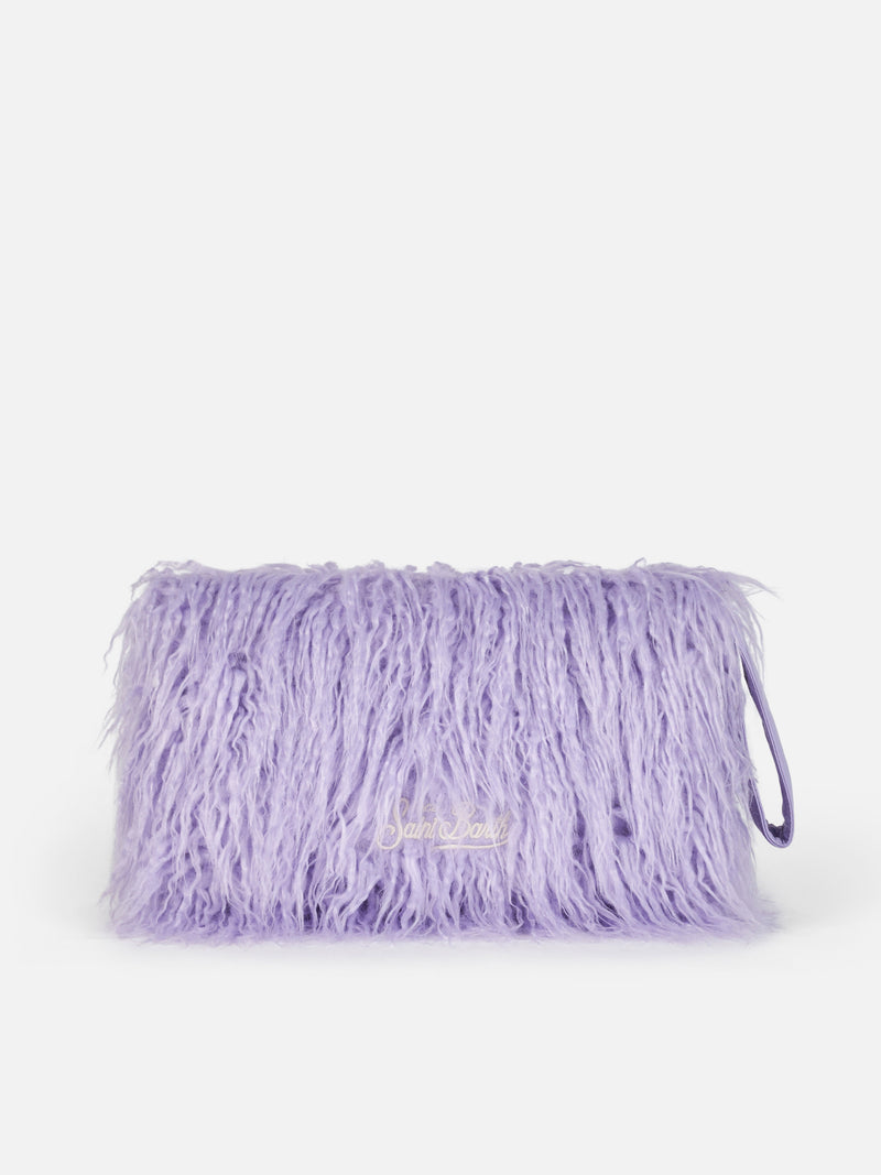 Pochette Mildred in pelo lilla con ricamo Saint Barth