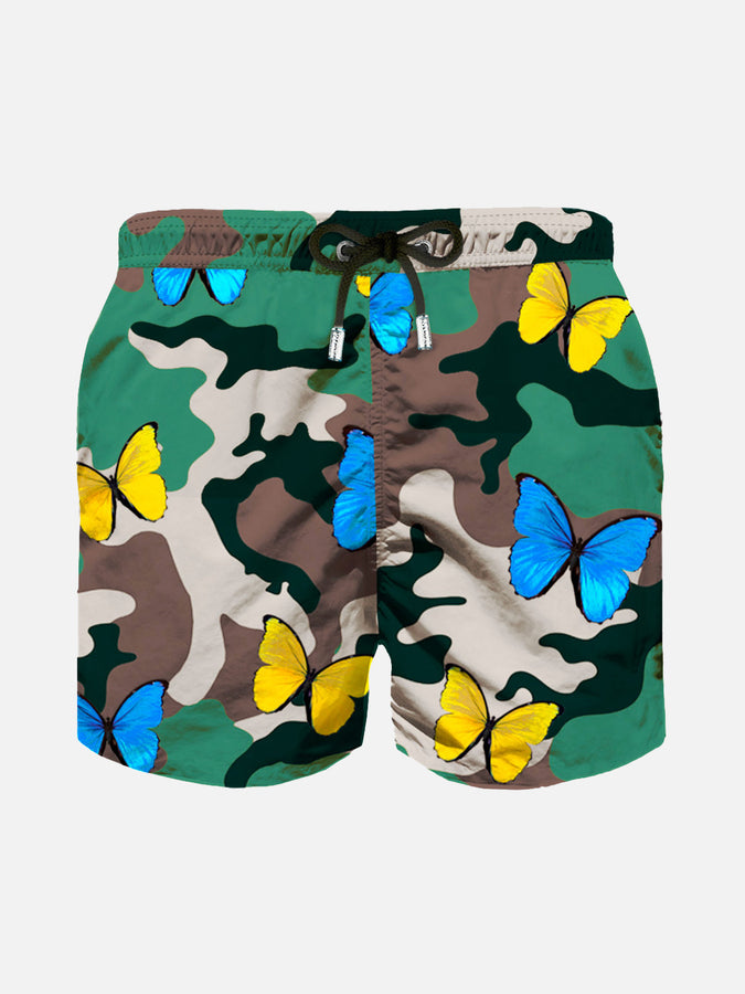 Mc2 Saint Barth Costume da bagno leggero da bambino con stampa farfalle e fondo camouflage