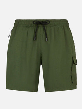 Man military green comfort and stretch swim shorts - MC2 Saint Barth