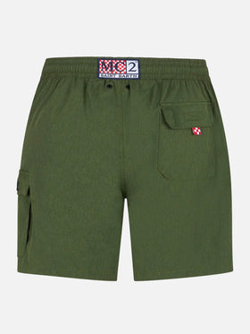 Man military green comfort and stretch swim shorts - MC2 Saint Barth