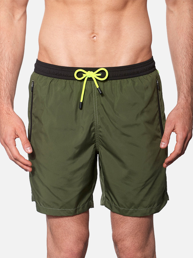 Mc2 Saint Barth Boxer mare con zip in tessuto leggero verde militare