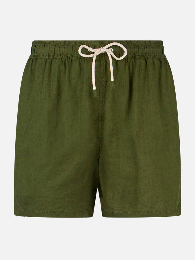 Mc2 Saint Barth Costume da bagno da uomo in lino verde militare