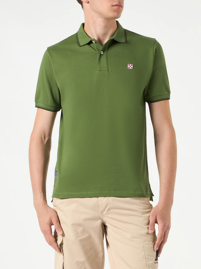 Mc2 Saint Barth Polo piquet verde militare con logo St. Barth check