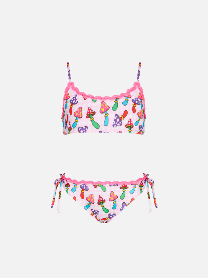 Mc2 Saint Barth Bikini da bambina a bralette con stampa funghi