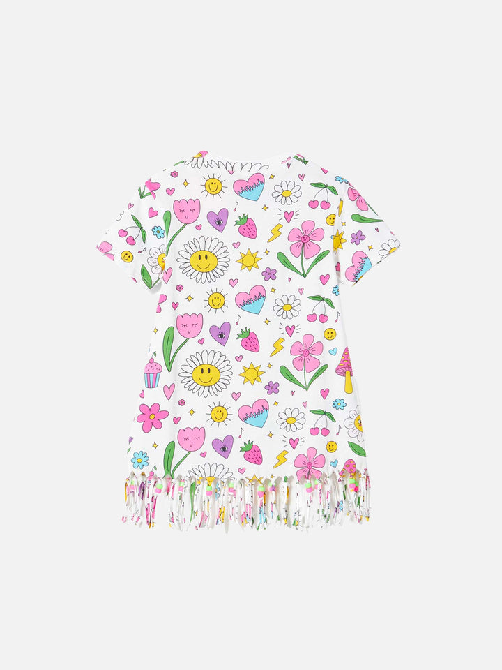 Girl white cotton dress with print and charms - MC2 Saint Barth