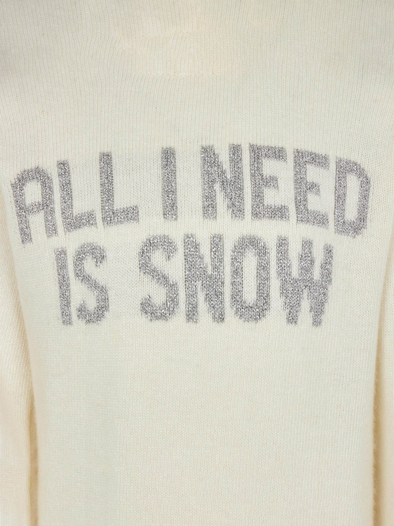 Mädchenpullover mit Rundhalsausschnitt und „All I need is snow“-Schriftzug
