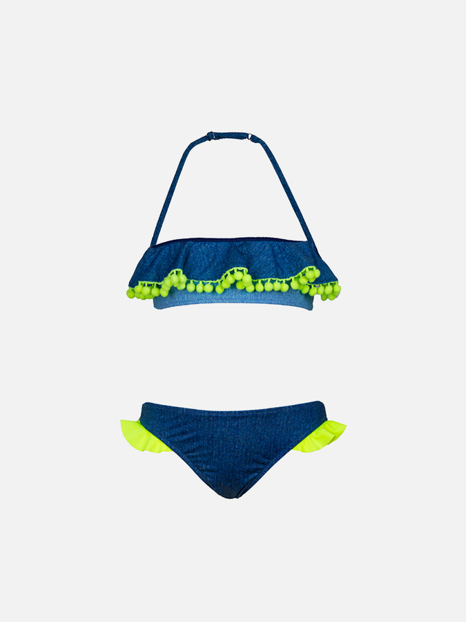 Mc2 Saint Barth Bikini per bambina con pompon giallo fluo