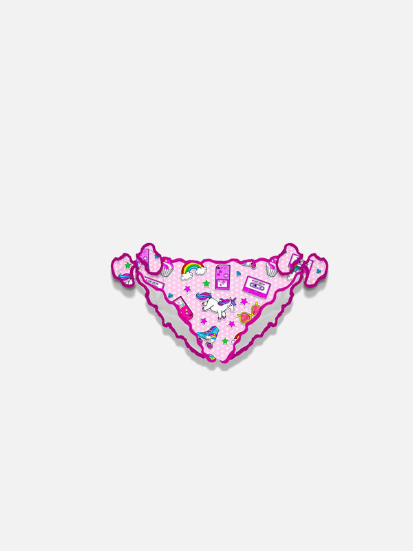 Girl swim briefs with nineties patch print