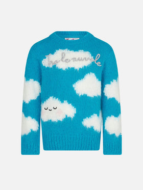 Girl brushed sweater with Tra le nuvole embroidery - MC2 Saint Barth