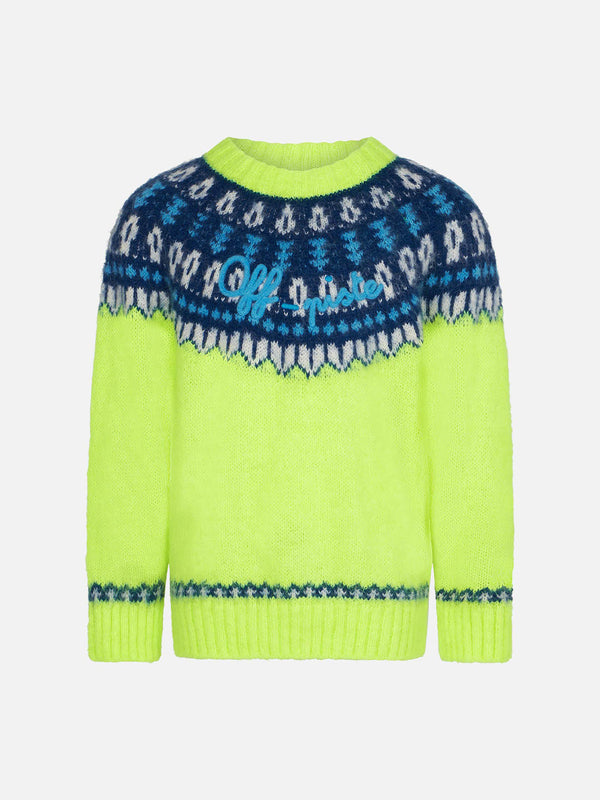 Boy fluo yellow sweater with icelandic jacquard