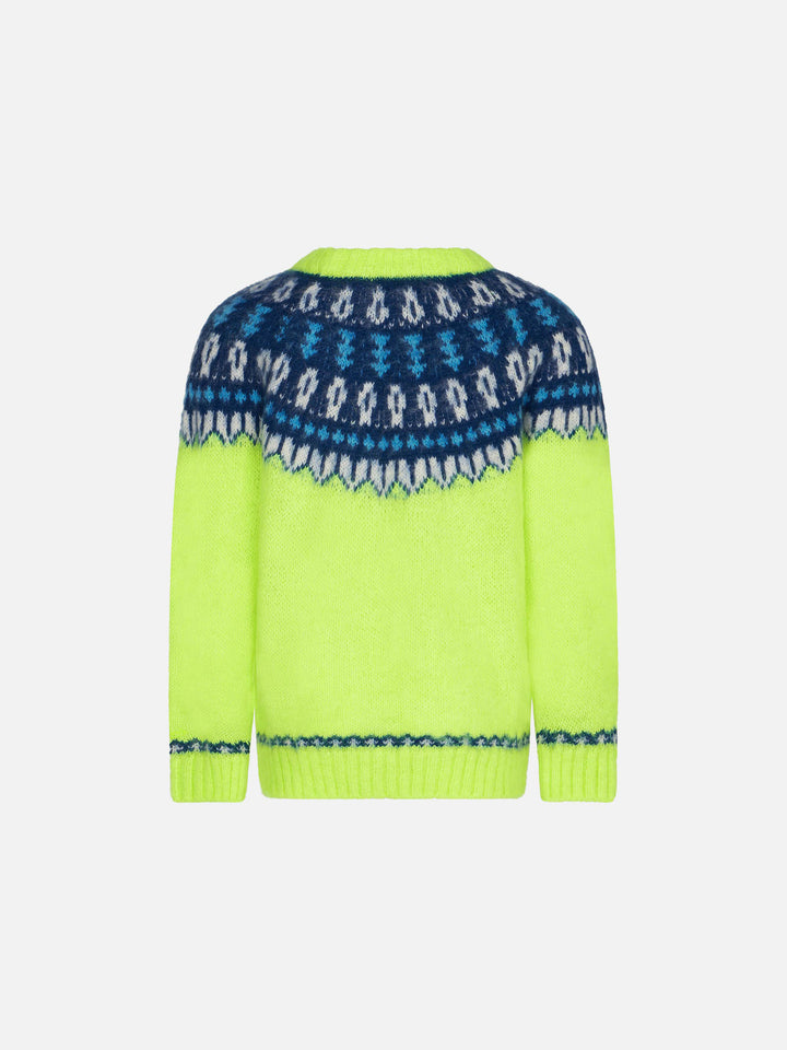 Boy fluo yellow sweater with icelandic jacquard - MC2 Saint Barth