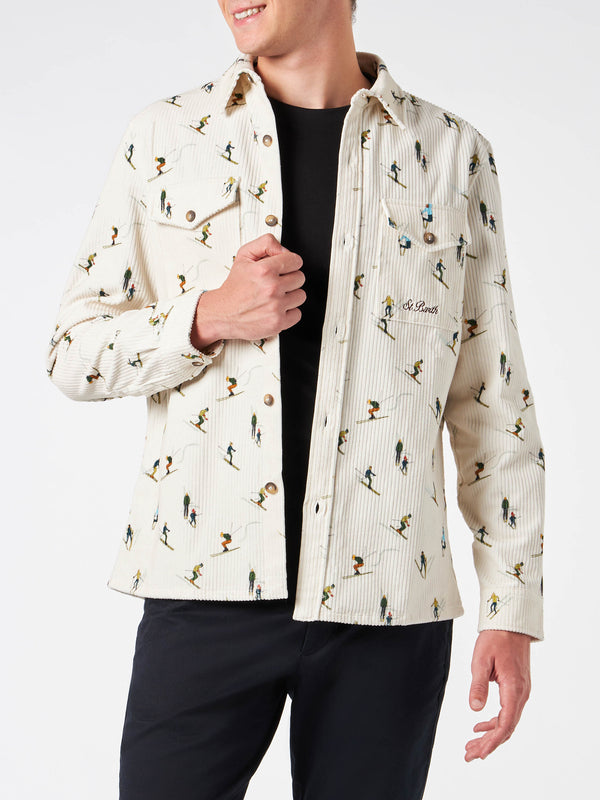 Man corduroy overshirt with ski print