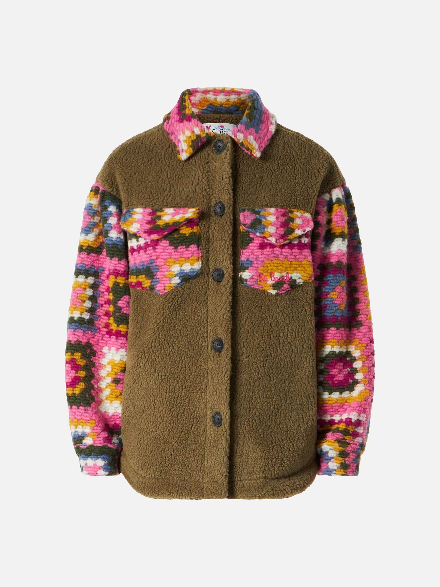 Damen-Sherpa-Overshirt mit Häkeldetails