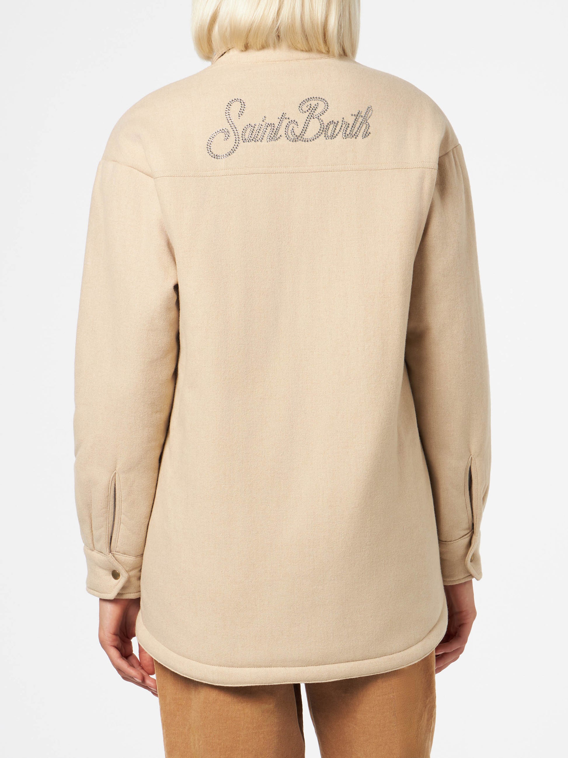 Woman wooly jacket with Saint Barth rhinestones print - MC2 Saint Barth