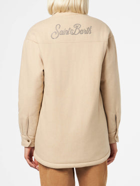Woman wooly jacket with Saint Barth rhinestones print - MC2 Saint Barth