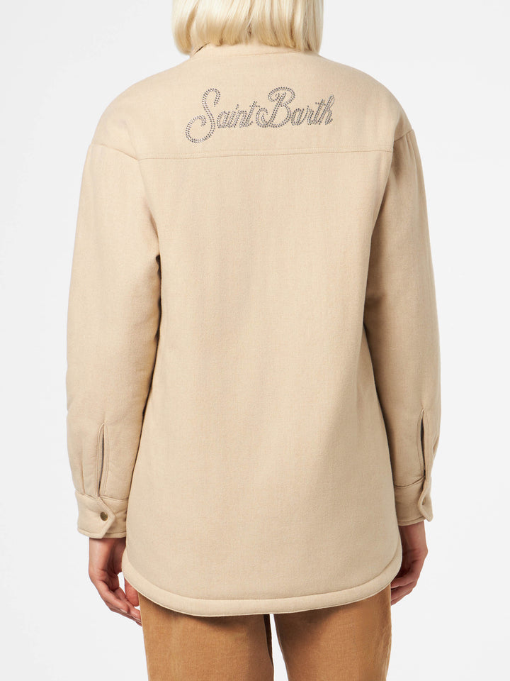 Woman wooly jacket with Saint Barth rhinestones print - MC2 Saint Barth