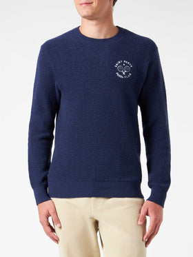 Man crewneck bluette bouclé sweater with Saint Barth Padel Club embroidery - MC2 Saint Barth
