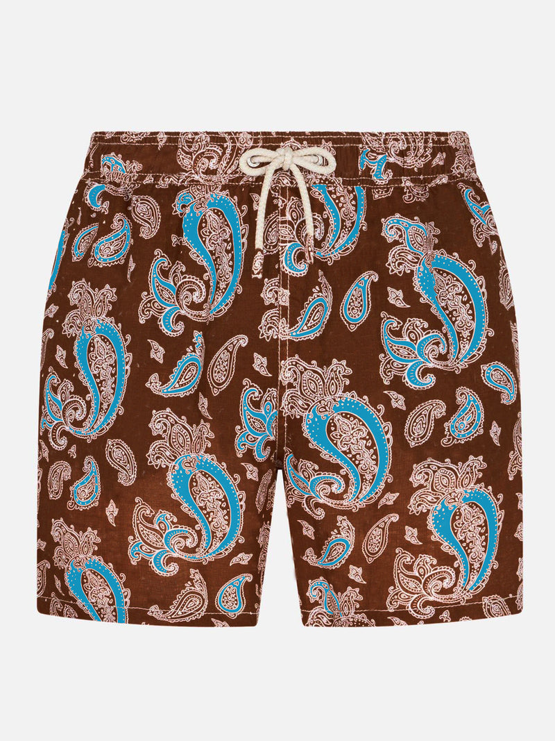 Herren-Badeshorts aus Leinen mit Paisley-Print