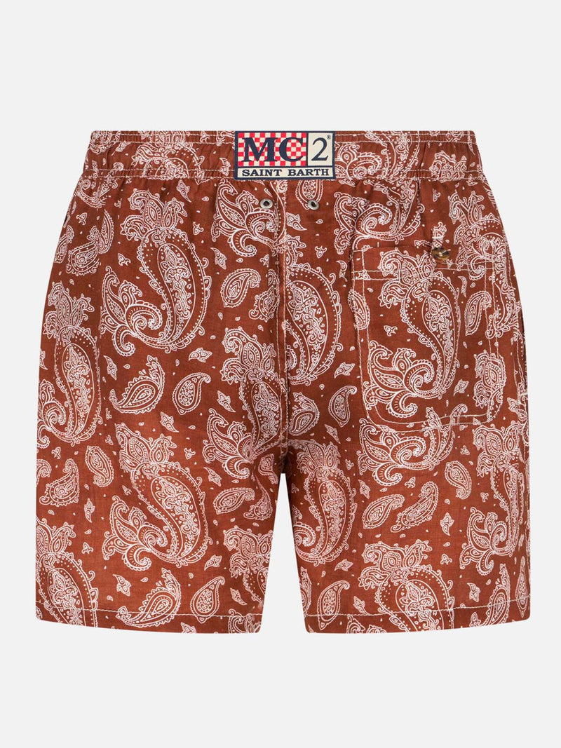 Herren-Badeshorts aus Leinen mit Paisley-Print