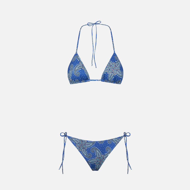 Woman triangle bikini with paisley print