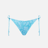 Woman light blue swim briefs with paisley print