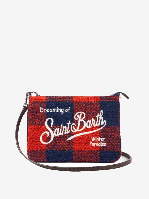 Parisienne wooly cross-body pouch bag with orange gingham pattern