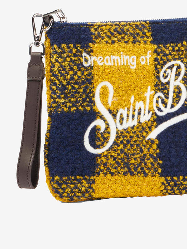 Parisienne wooly cross-body pouch bag with yellow check pattern