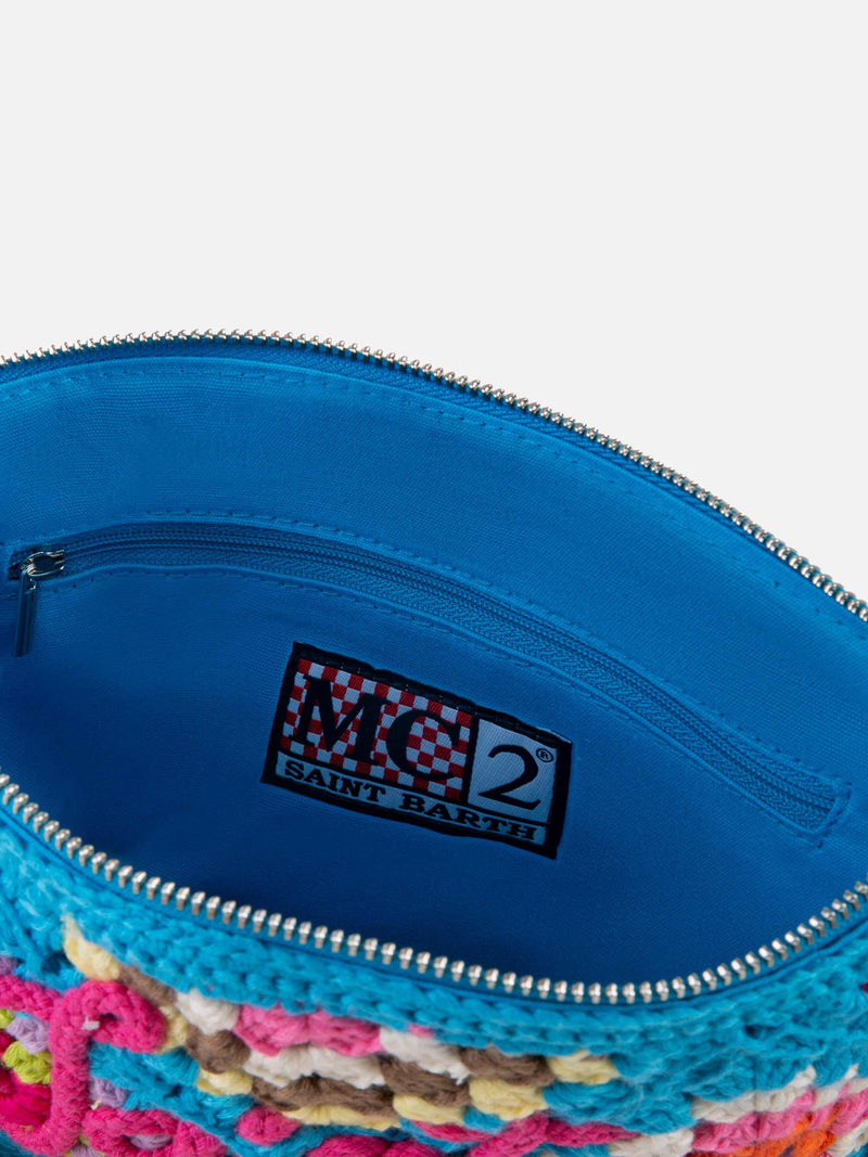 Parisienne light blue crochet pouch bag with Saint Barth embroidery