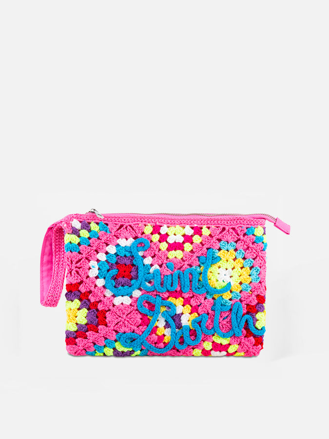 Mc2 Saint Barth Pouch Parisienne rosa crochet con ricamo Saint Barth