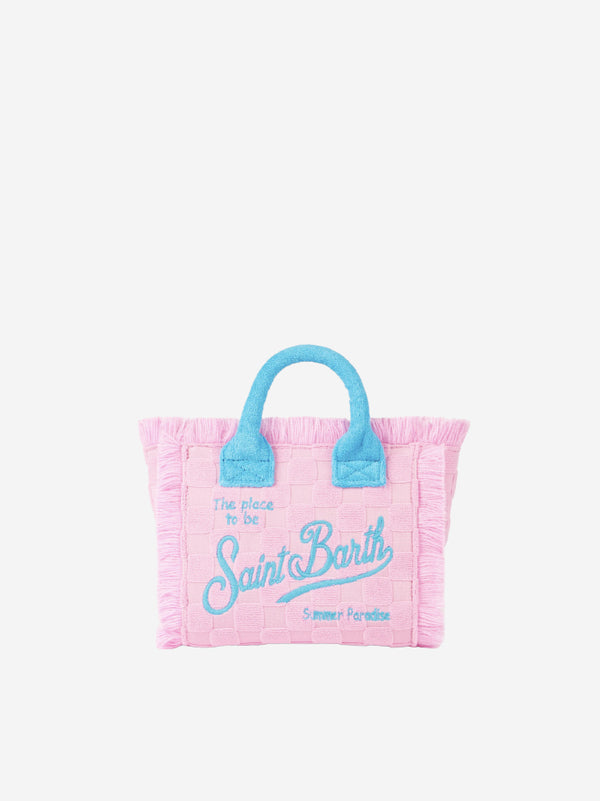 Mini-Vanity-Handtasche aus rosafarbenem Frottee mit Prägung