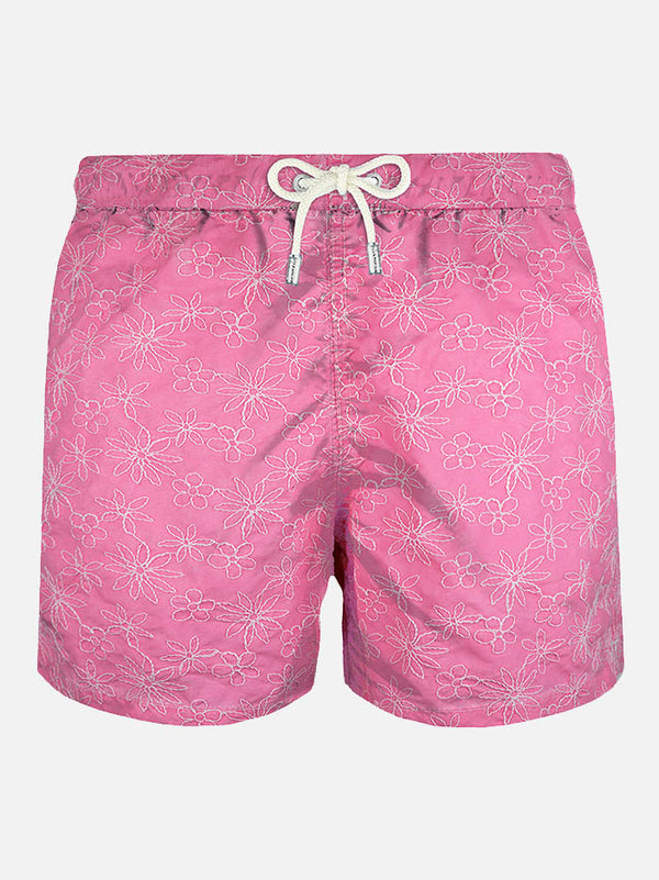 Rosa bestickte Badeshorts