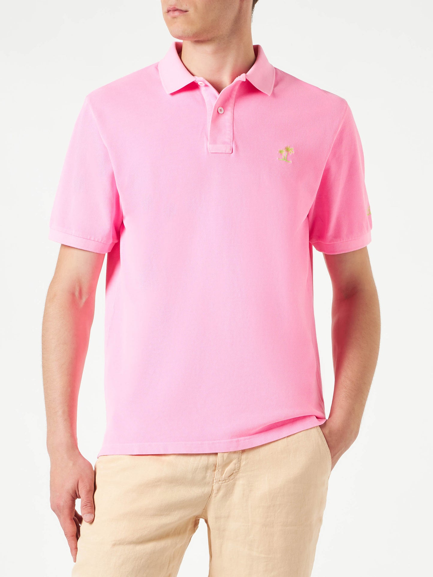 Pink piquet polo with St. Barth logo and vintage effect - MC2 Saint Barth