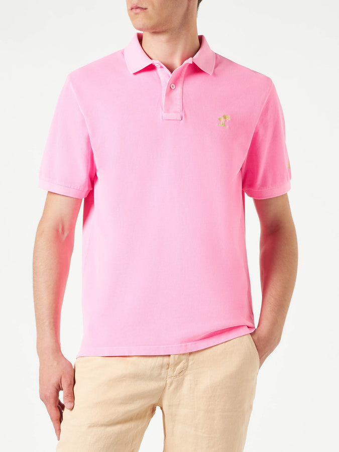 Mc2 Saint Barth Polo in piquet rosa con logo St. Barth ed effetto vintage