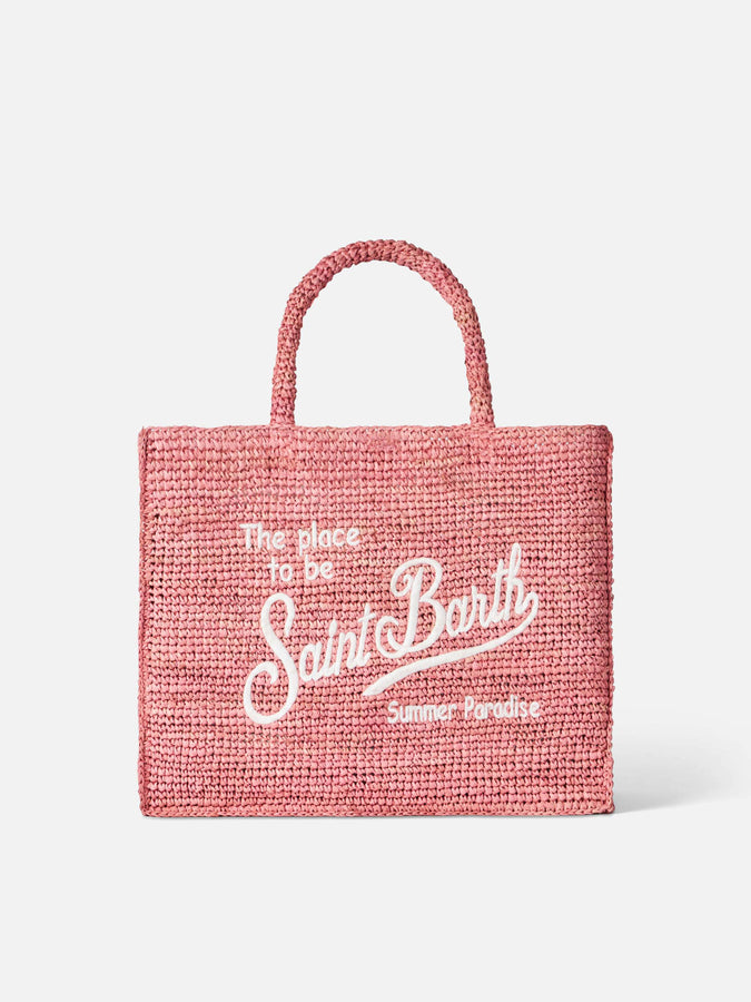 Mc2 Saint Barth Borsa in rafia rosa Vanity con ricamo Saint Barth