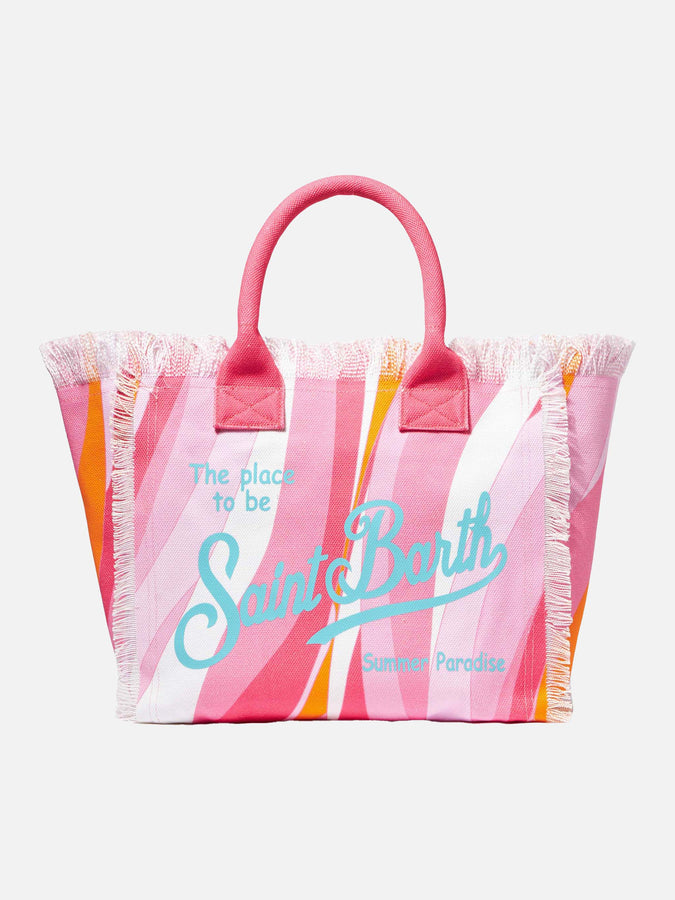 Mc2 Saint Barth Borsa a spalla Vanity in canvas con onde rosa