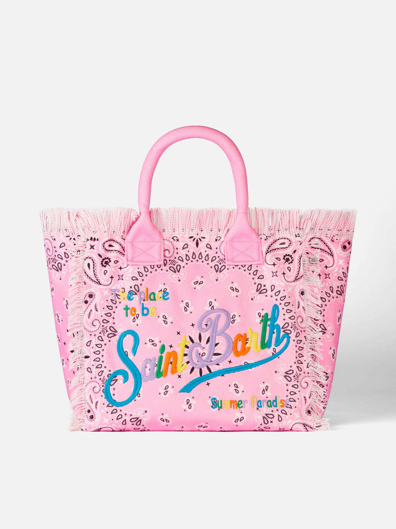 Vanity-Schultertasche aus Canvas mit rosa Bandana-Print
