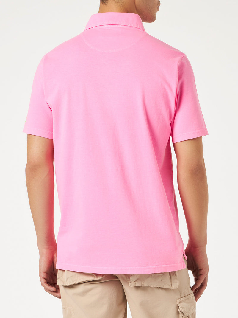 Fluo pink cotton jersey man polo