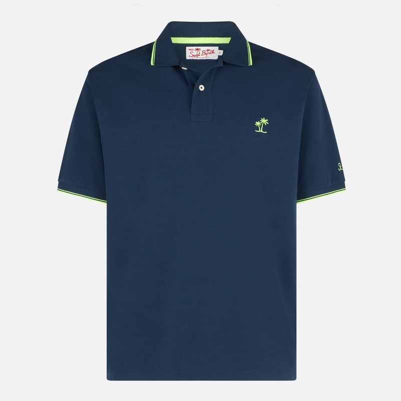 Blue piquet polo with St. Barth logo and contrasts