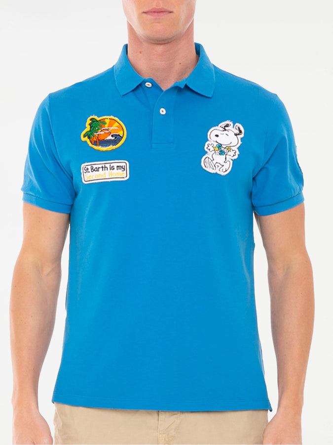 Mc2 Saint Barth Polo da uomo in piquet stretch con patch Snoopy | SNOOPY - EDIZIONE SPECIALE PEANUTS™