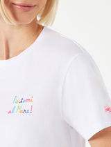 Woman cotton t-shirt with Portami al mare! embroidered
