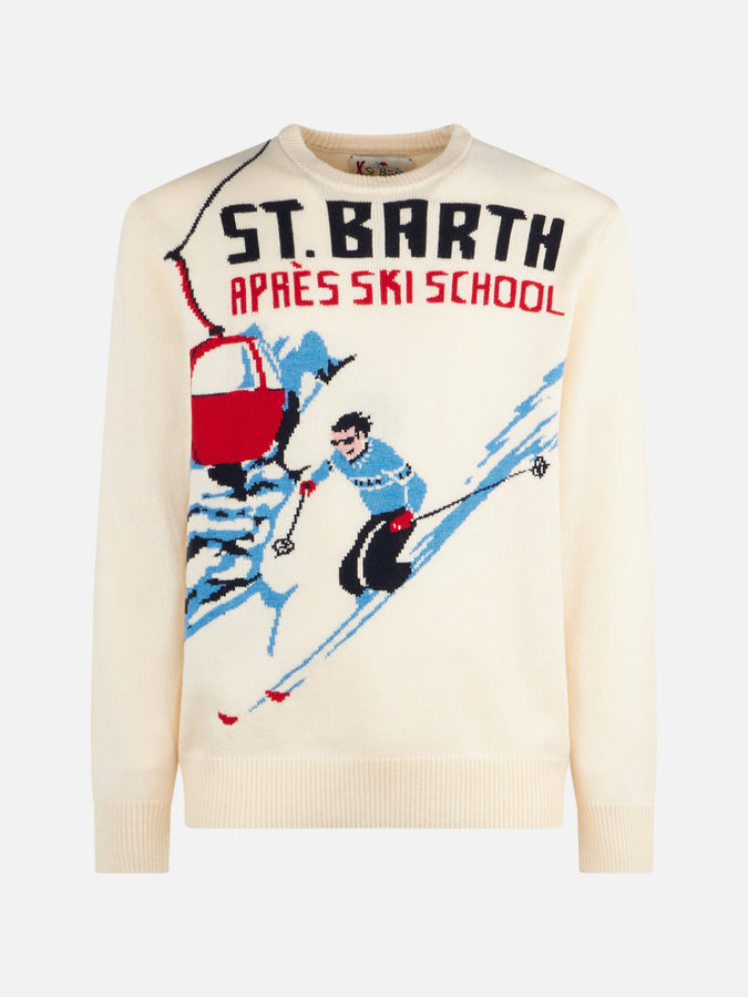 Mc2 Saint Barth Maglia girocollo da uomo con stampa jacquard cartolina St. Barth Après Ski School