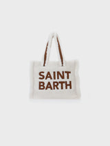 Borsa piccola morbida bianca Teddy con logo Saint Barth e tracolla