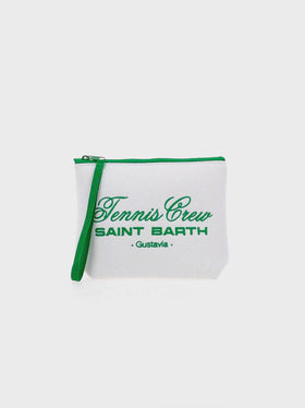 Pochette in piqué bianco Aline con ricamo  Tennis Crew Saint Barth Gustavia