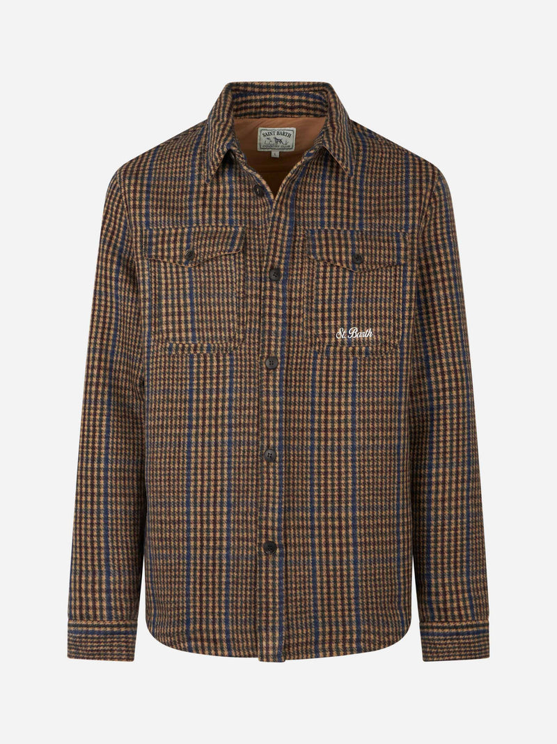 Man wooly Prince of Wales overshirt with pockets and patches