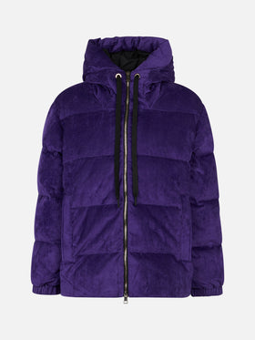 Woman purple corduroy down padded jacket with hoodie - MC2 Saint Barth