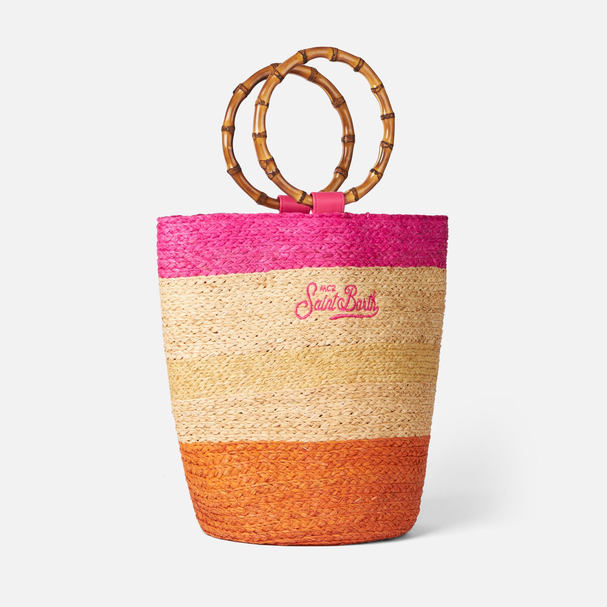 Raffia multicolor bucket bag with bamboo handles - MC2 Saint Barth